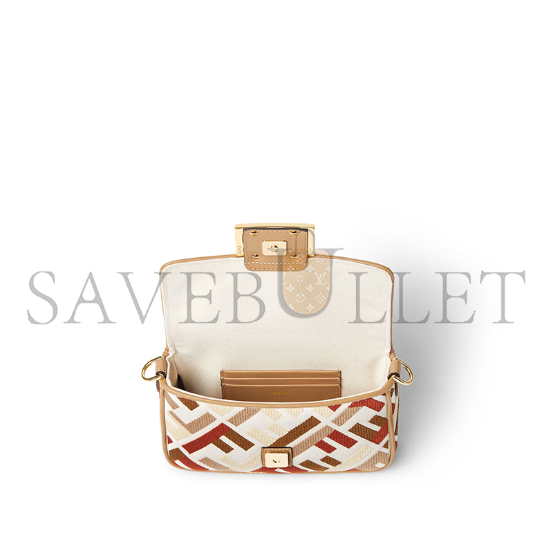 FENDI BAGUETTE MINI CANVAS BAG WITH MULTICOLOUR FF EMBROIDERY 8BS017AYDFF1TVK (20*13*5cm)